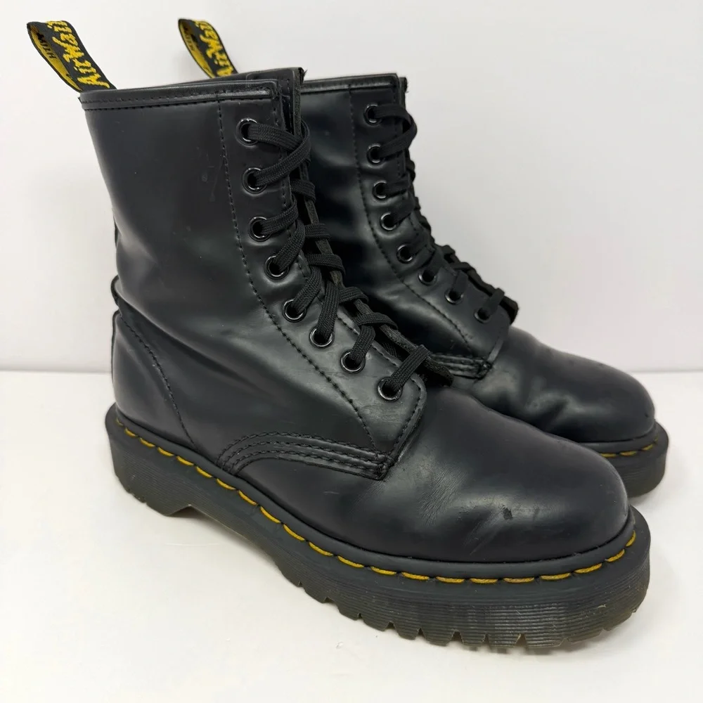 Dr. Doc Martens Women’s Bex 1460 Combat Boots Sz 7 Black Smooth Leather 25345 - Picture 1 of 10